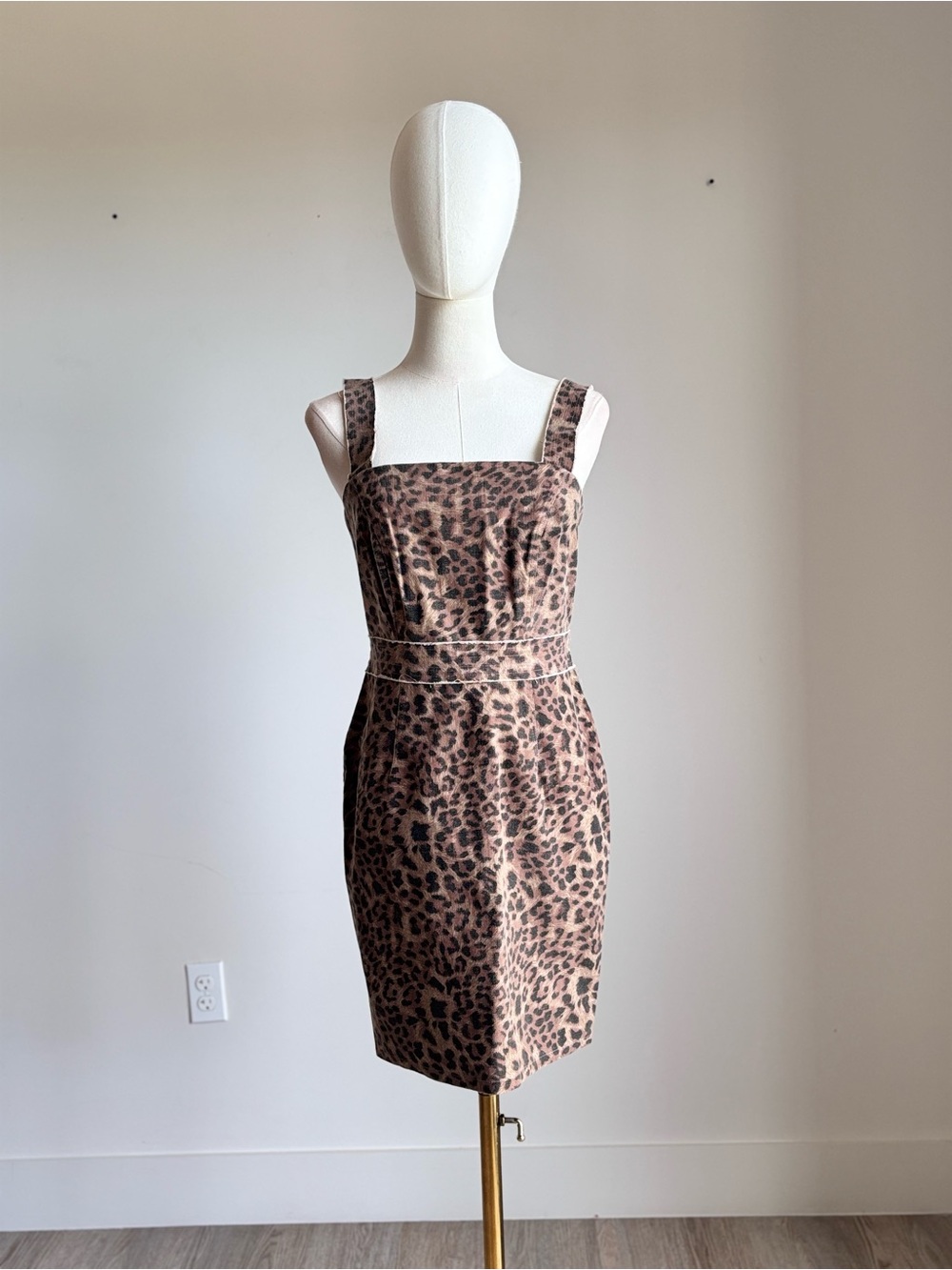 Olivaceous Leopard-Print Square-Neck Mini Dress in Brown and Black